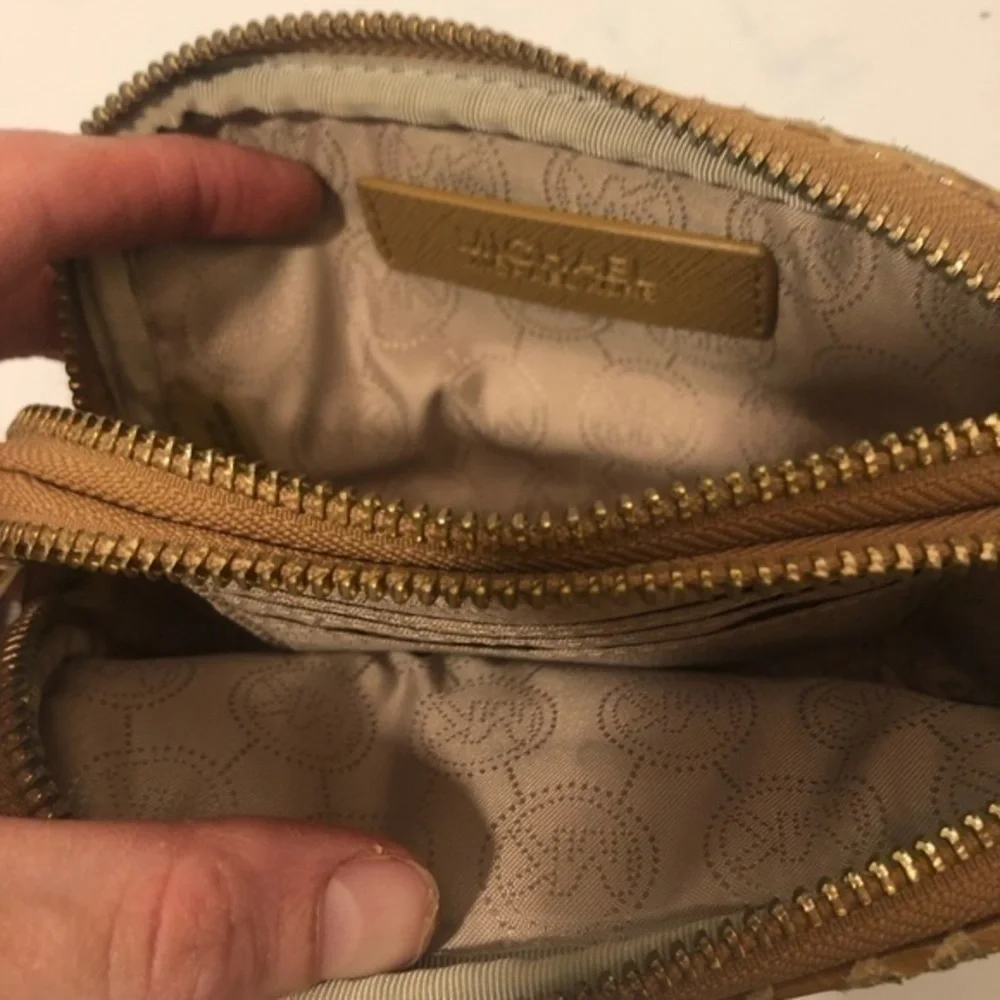 Michael kors python embossed 2 zipper wristlet bag